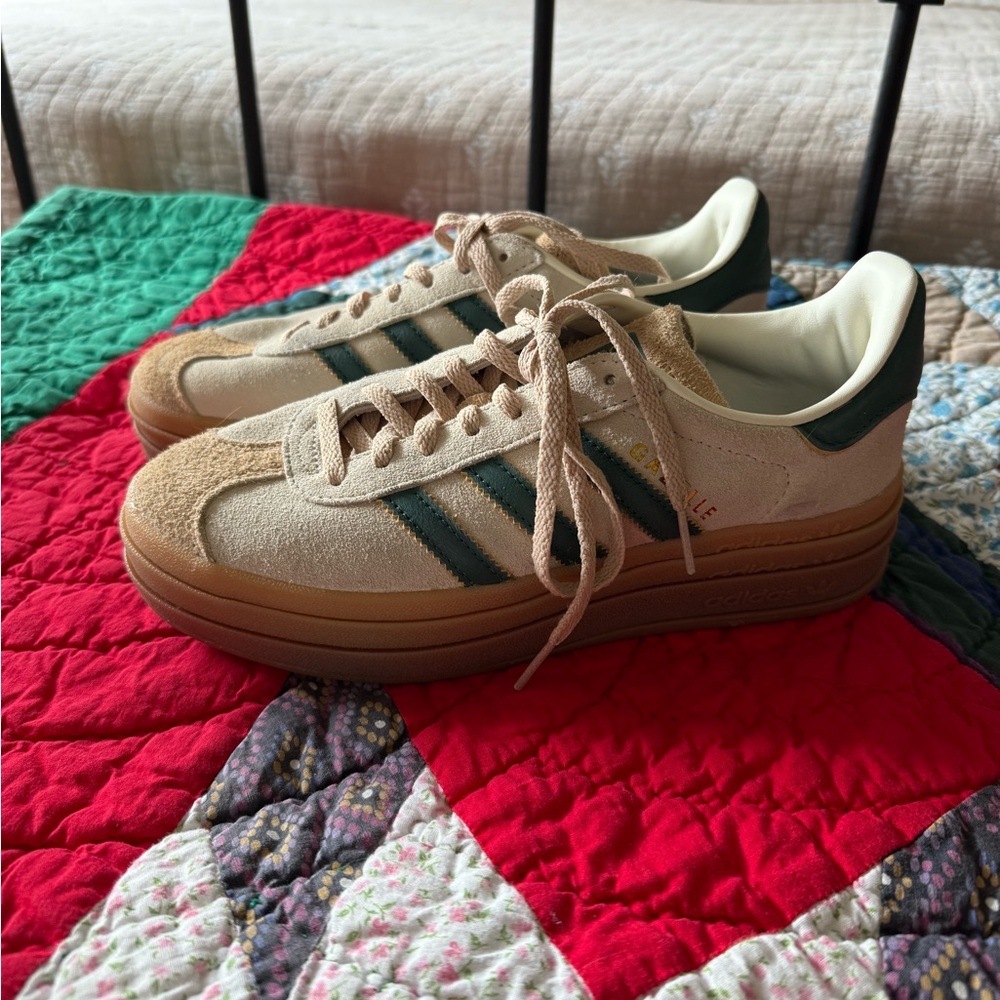Adidas Beige and Green Gazelle